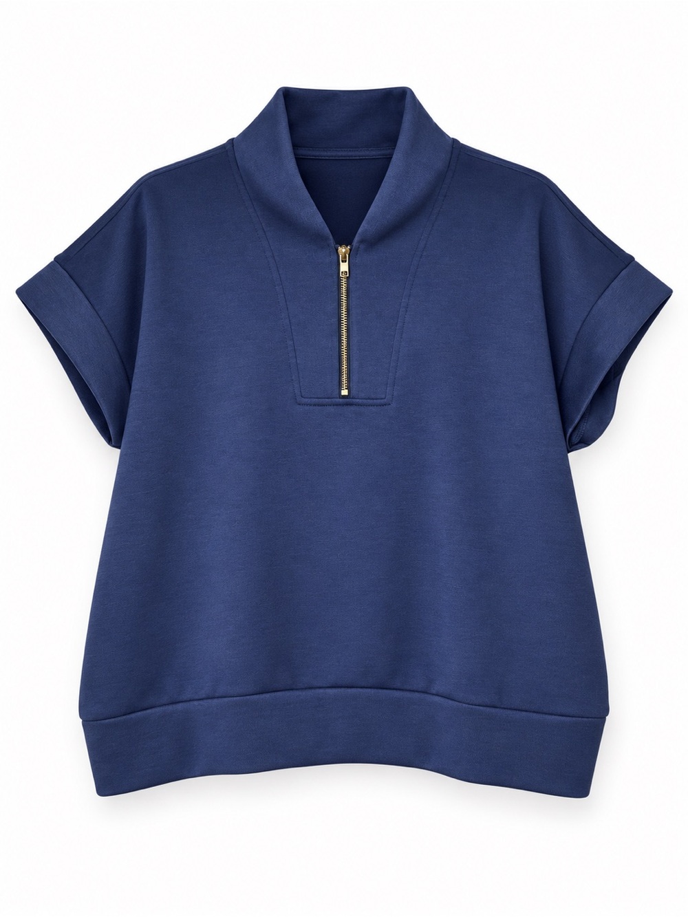 Zenana Navy Half Zip Short Sleeve Pullover Top L/XL NWOT